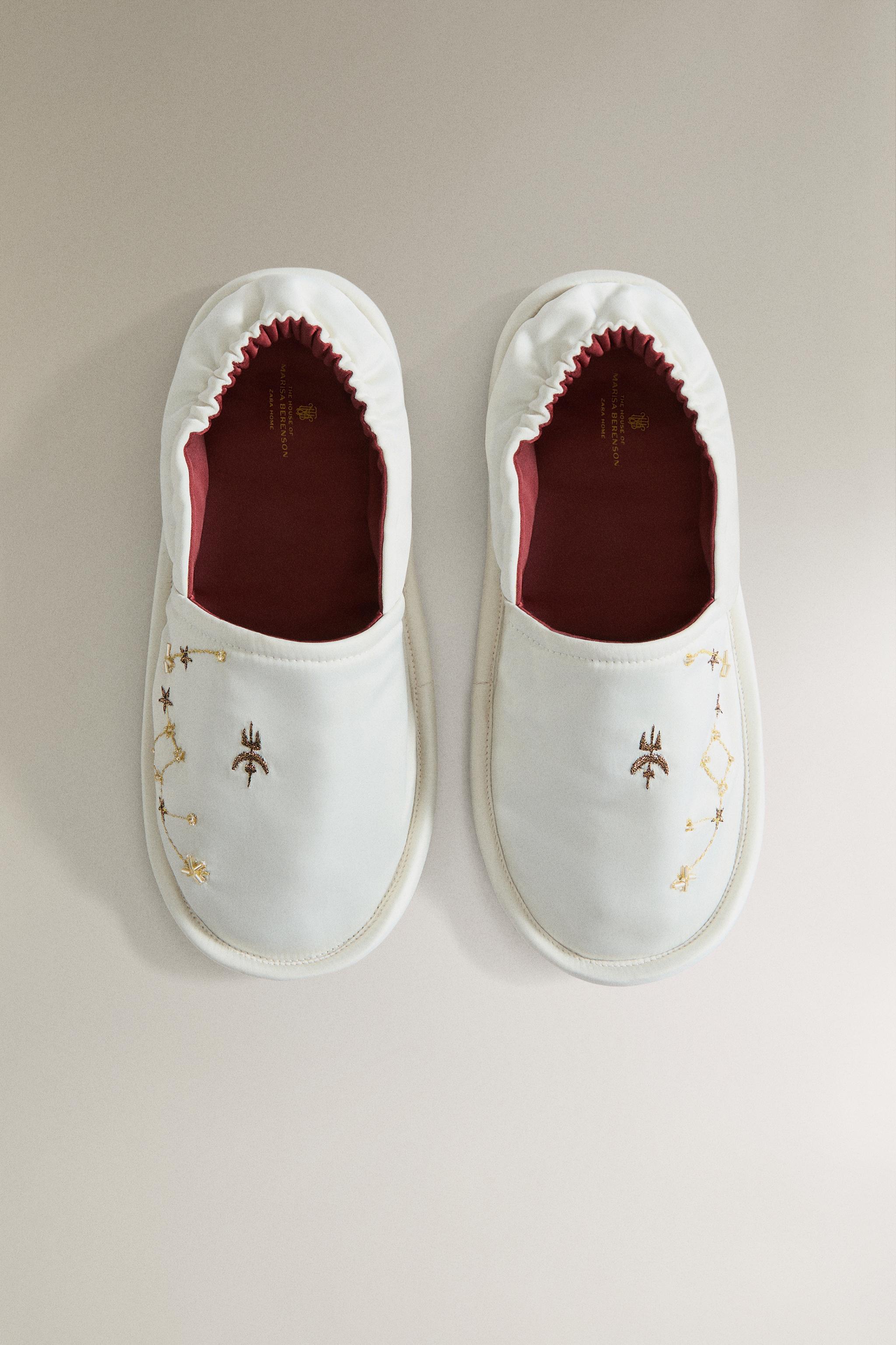 EMBROIDERED LEATHER-SOLE MOROCCAN SLIPPERS | MARISA BERENSON